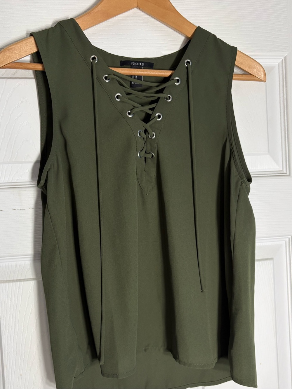 Forever 21 Olive Lace-Up Cold Shoulder Tank